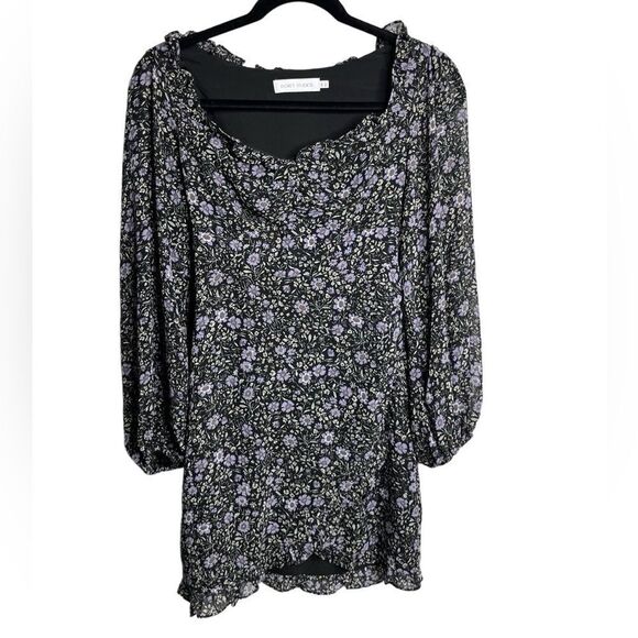 Floret Studios Floral Long Sleeve Sweetheart Neckline Dress Purple and Blue XS - Picture 3 of 3